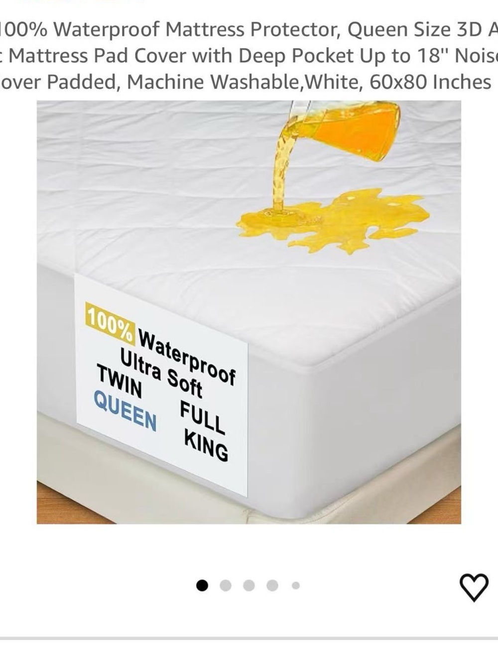 King Size Waterproof White Mattress Protector - Ultra Soft, Machine Washable